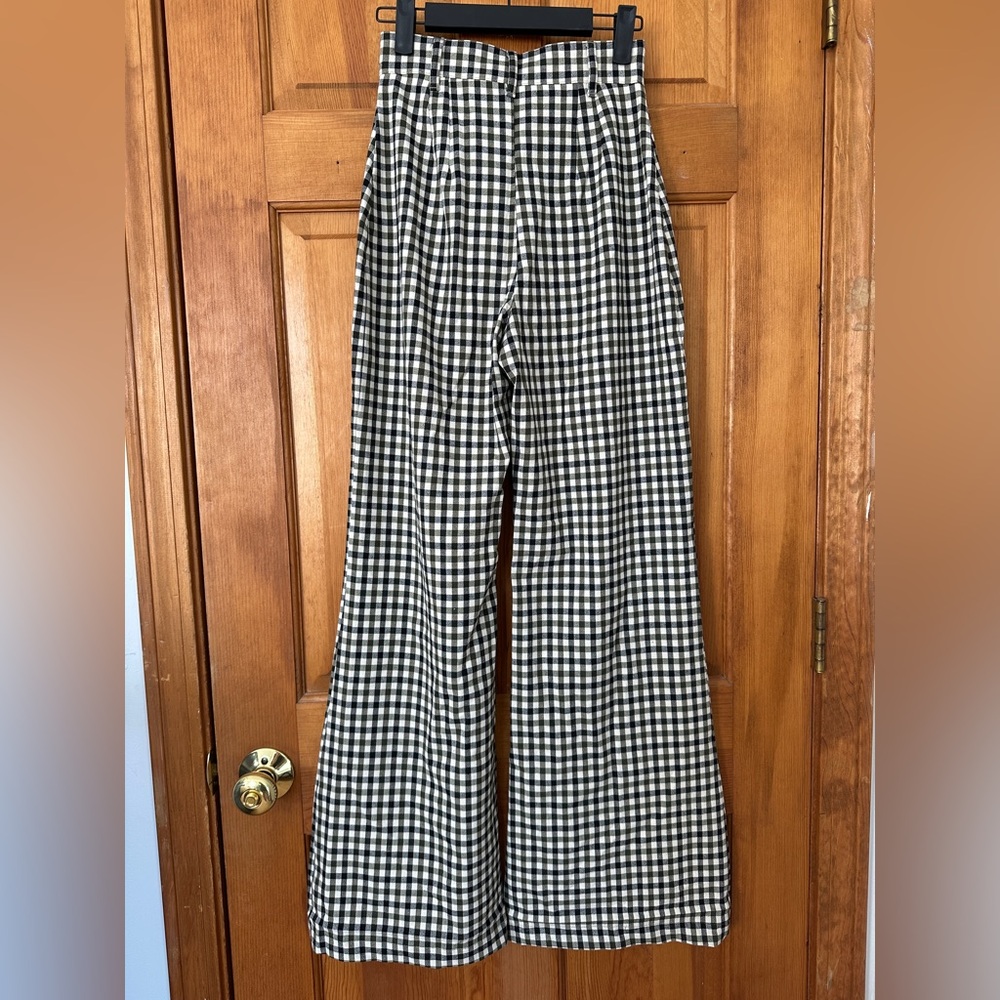 Free People Black and White and Green Plaid Wide Leg Flare Pants SizeXS 00/0